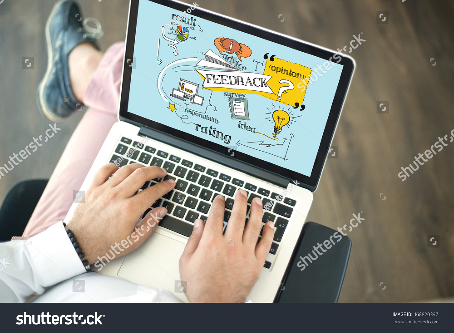 People using laptop and FEEDBACK concept on screen #468820397