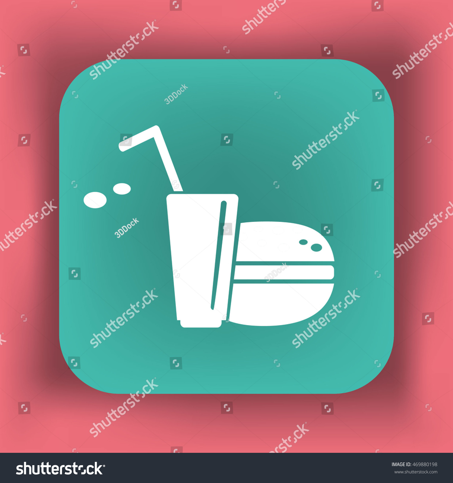 Flat icon. Drink with a straw and a hamburger. Royalty Free Stock Vector 469880198
