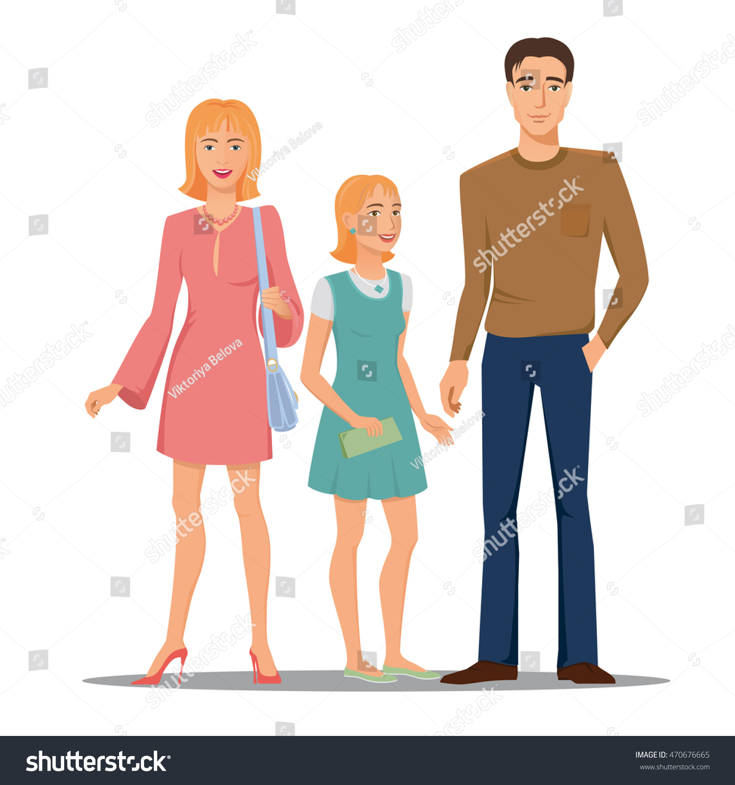 Smiling, happy family - father, mother and daughter, peoples, vector, colored, isolated. #470676665