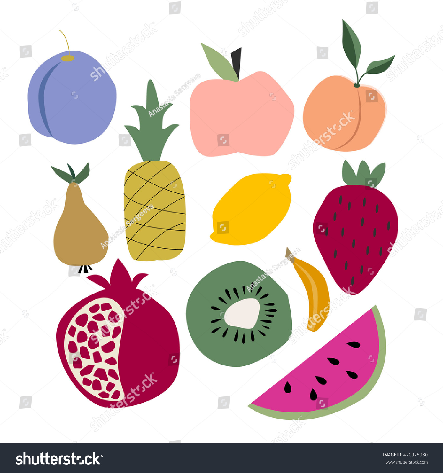 Cartoon fruit collection. Vector icon illustration. #470925980