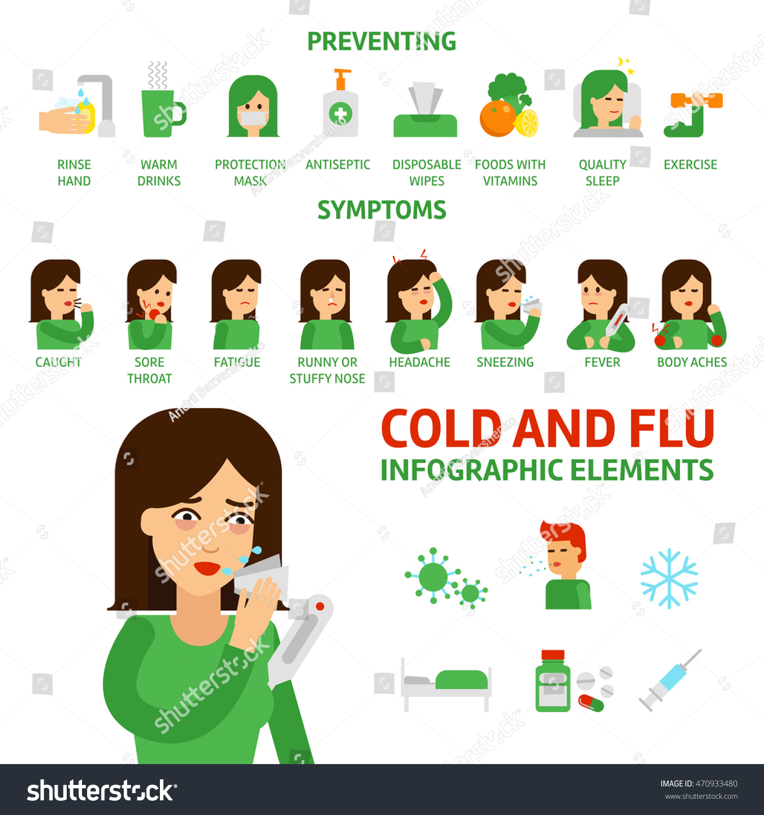 Flu and common cold infographic elements. - Royalty Free Stock Vector ...