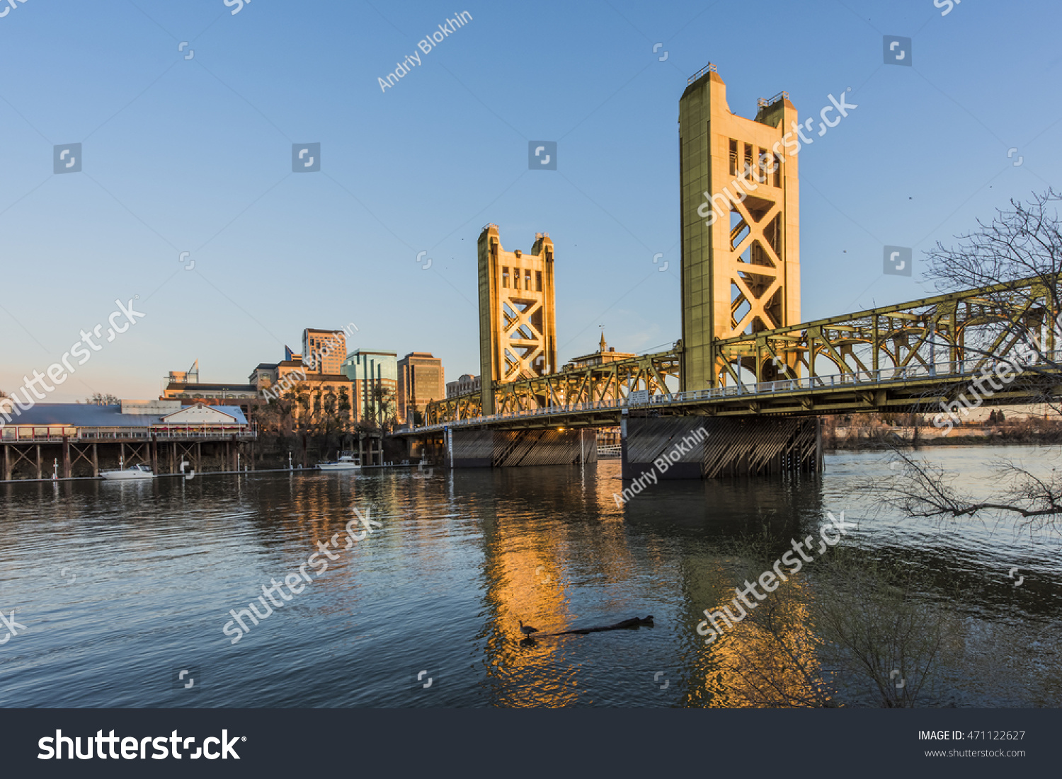 Gold Tower Bridge in Sacramento, California  #471122627
