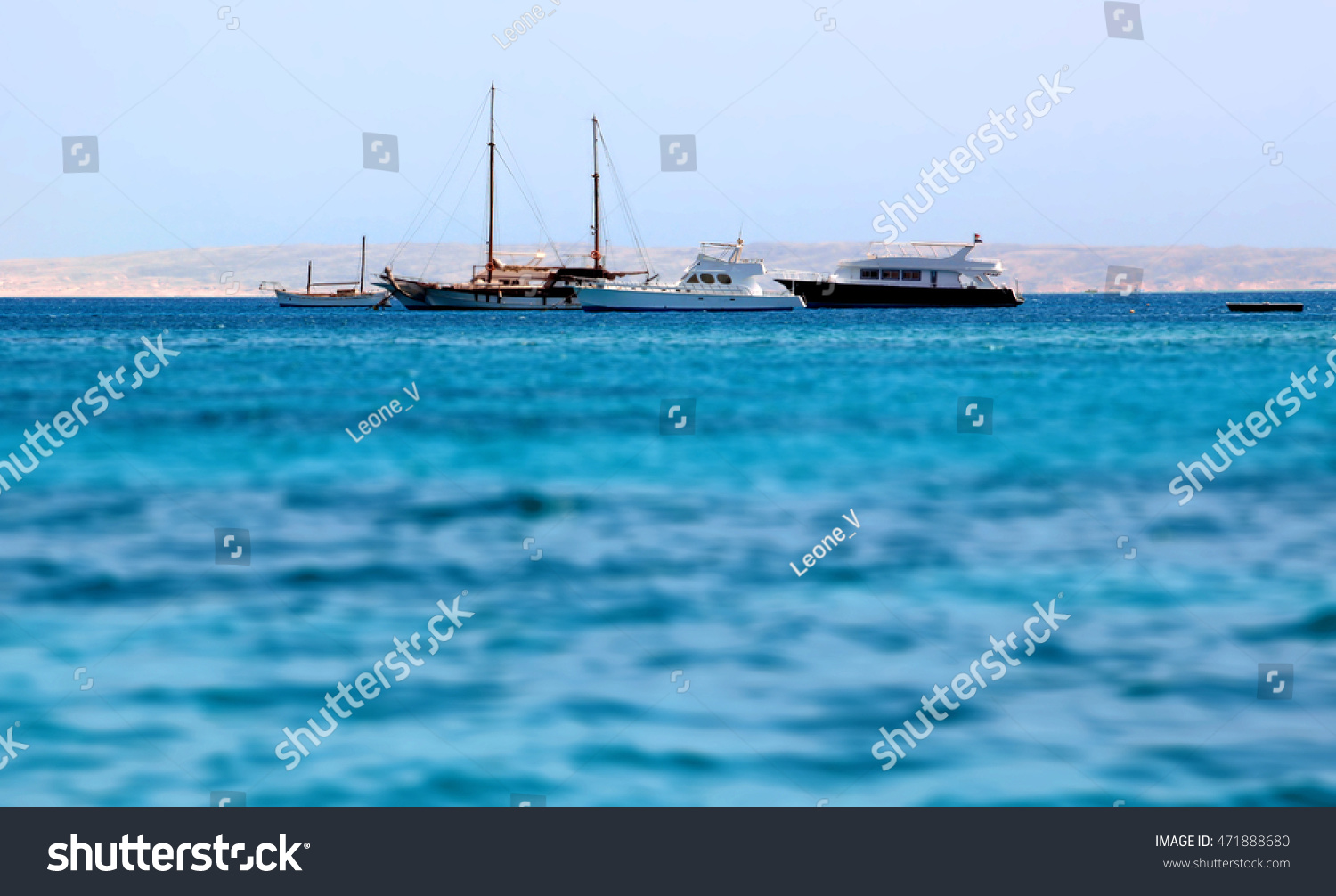 yachts and ships distant in the Red Sea. tilt shift blur effect #471888680