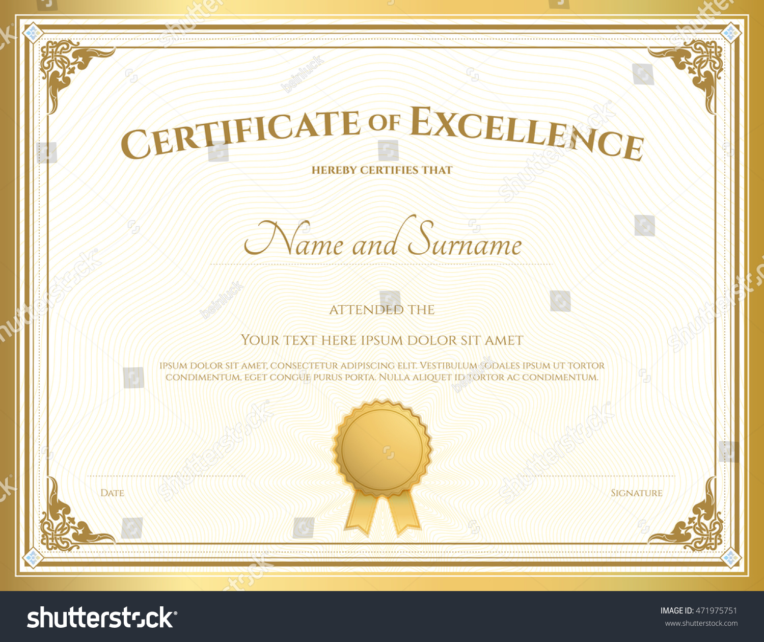 royalty free certificate of excellence template with 471975751