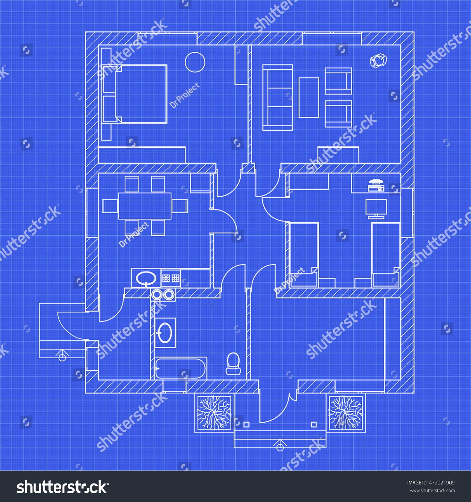 Blueprint floor plan of a modern apartment on - Royalty Free Stock ...