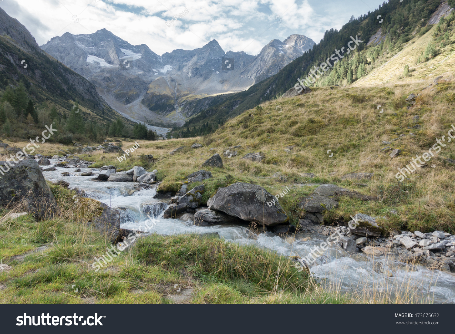 Torrent from the glaciers in the Alps #473675632