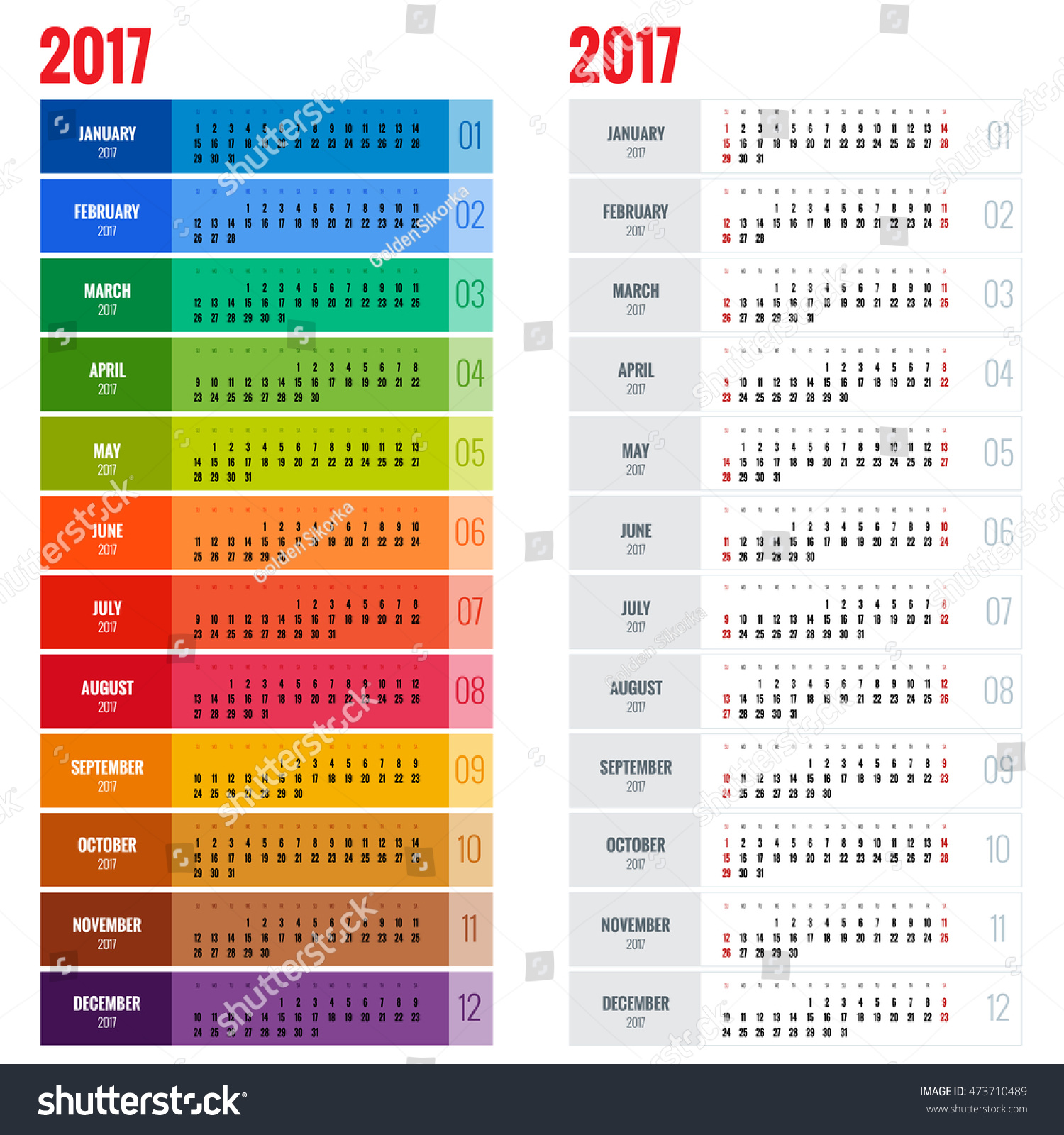 2017 Calendar, Print Template with Place for - Royalty Free Stock ...