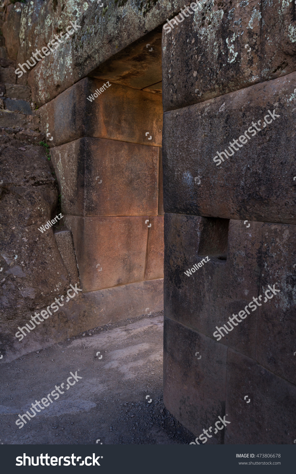 Amazing inca Stone work with precision and perfection as seen here on a doorway #473806678