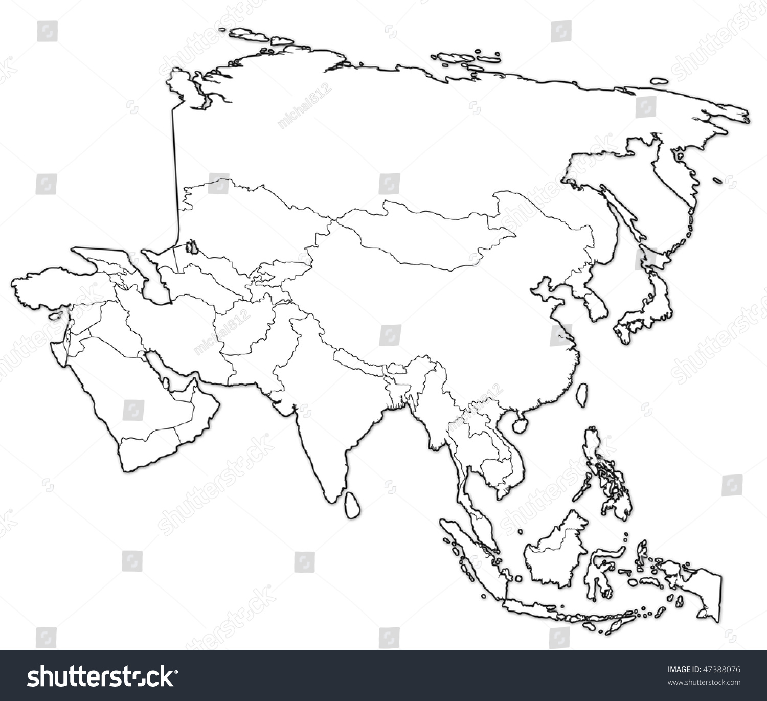 old political map of asia with flags - Royalty Free Stock Photo ...