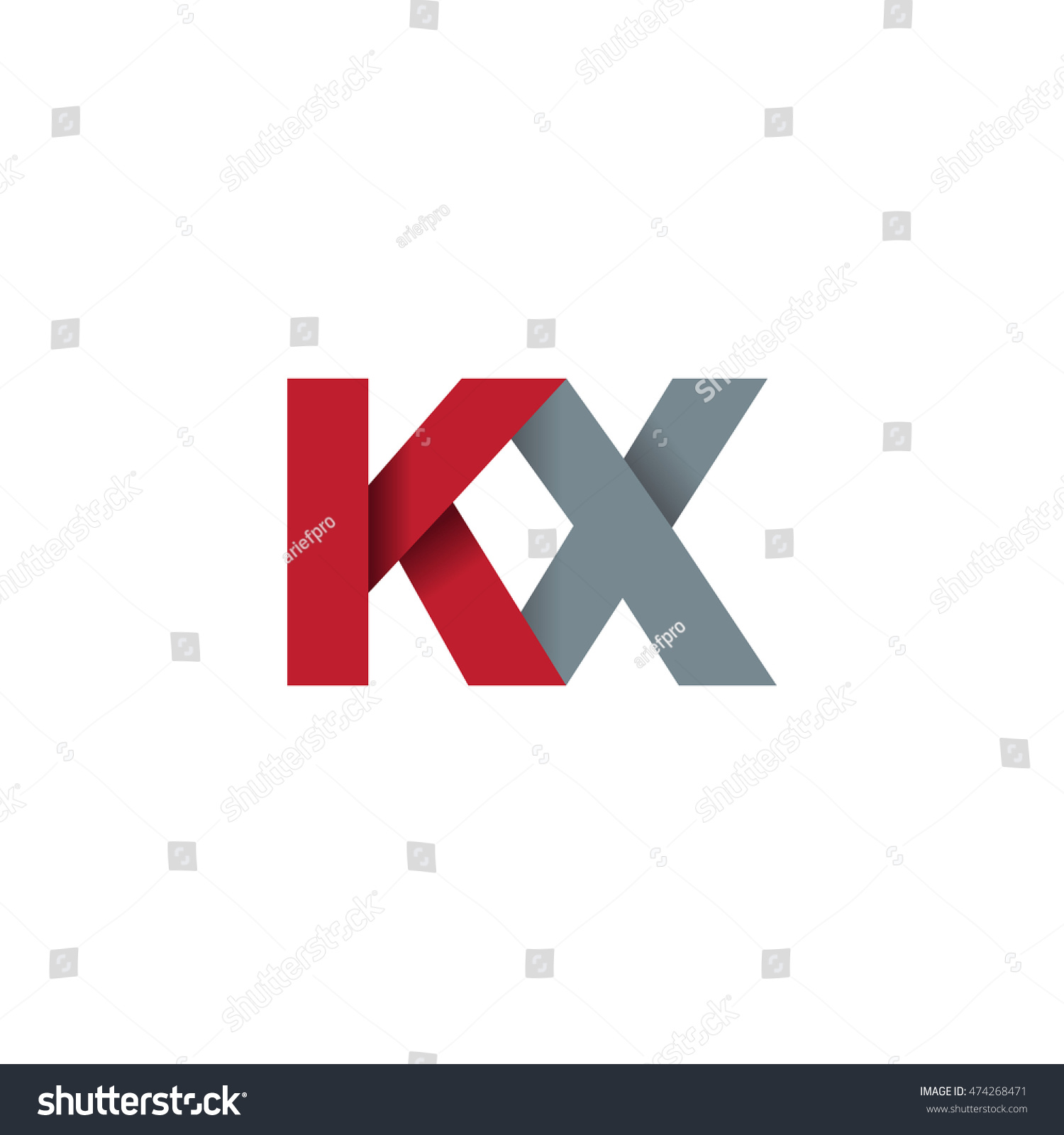 Initial Letters Kx Overlapping Fold Logo Red Royalty Free Stock