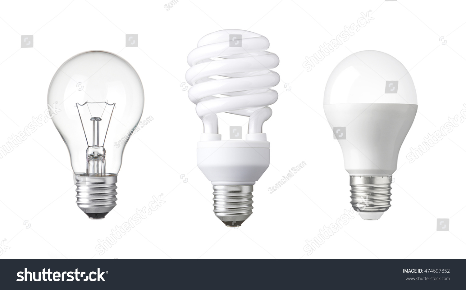 tungsten bulb, fluorescent bulb and LED bulb. revolution of three generation Light bulb. evolution of energy saver bulb #474697852