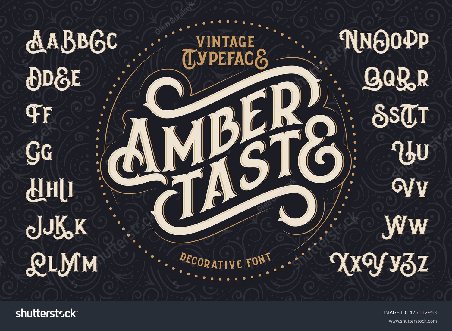 Vintage decorative font named "Amber Taste" with label design and background pattern #475112953