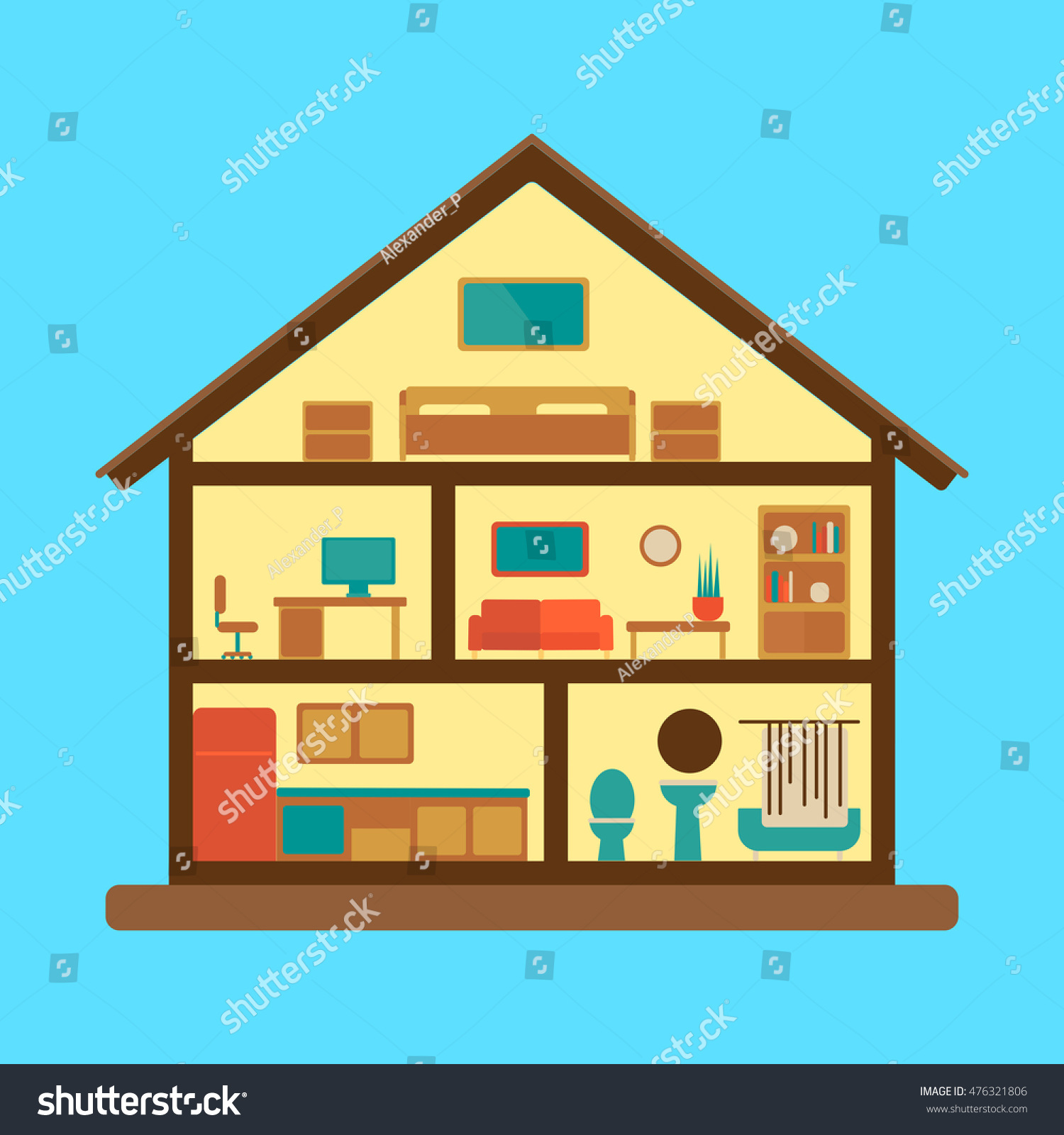 House section plan flat style. Cartoon colorful - Royalty Free Stock ...