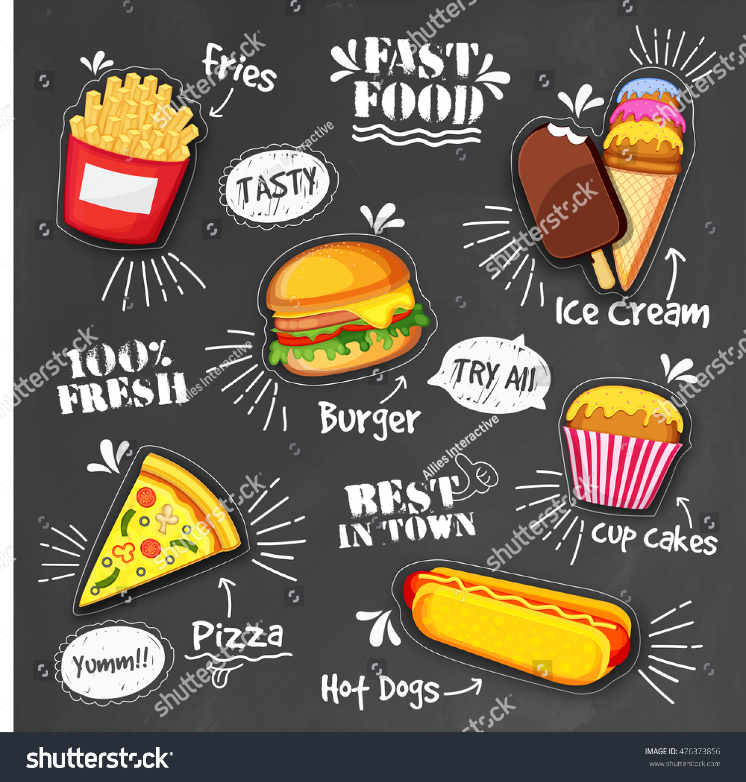 Set of different Fast Foods elements, Creative - Royalty Free Stock ...