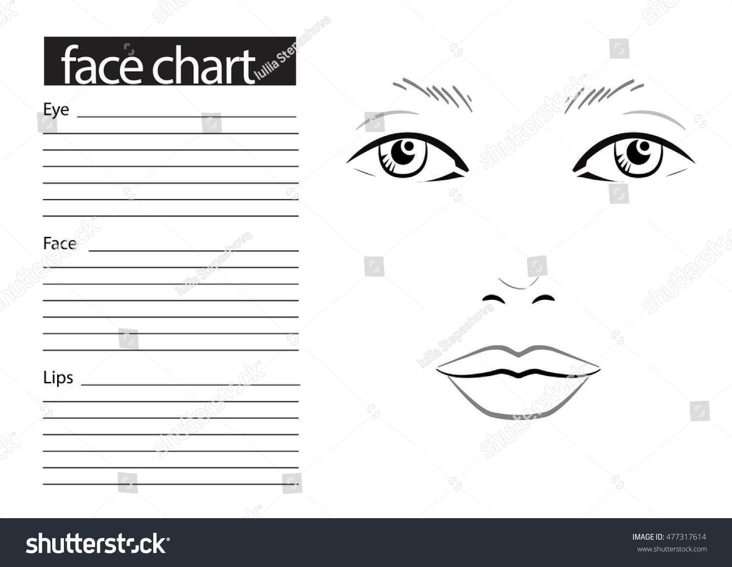 Face chart Makeup Artist Blank. Template. Vector - Royalty Free Stock ...