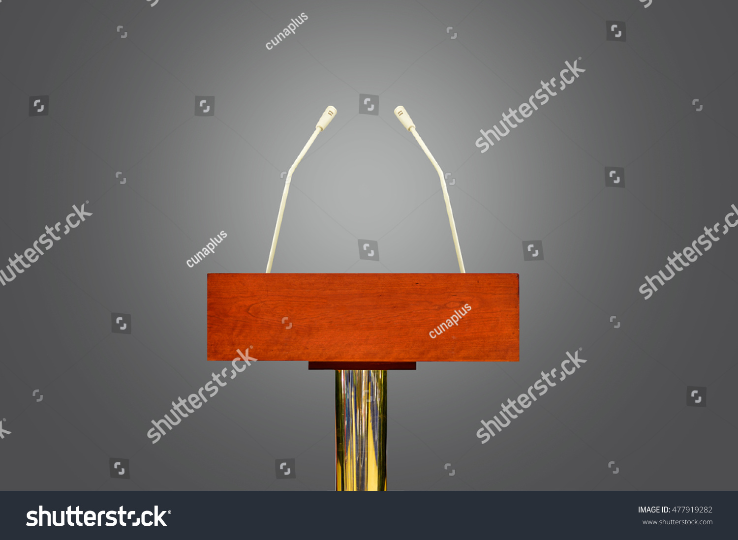 An empty podium and microphones isolated over gray background #477919282