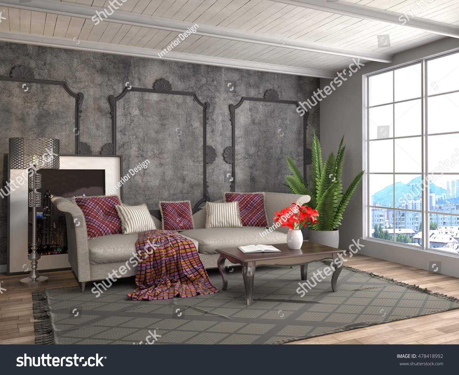 interior with sofa. 3d illustration #478418992