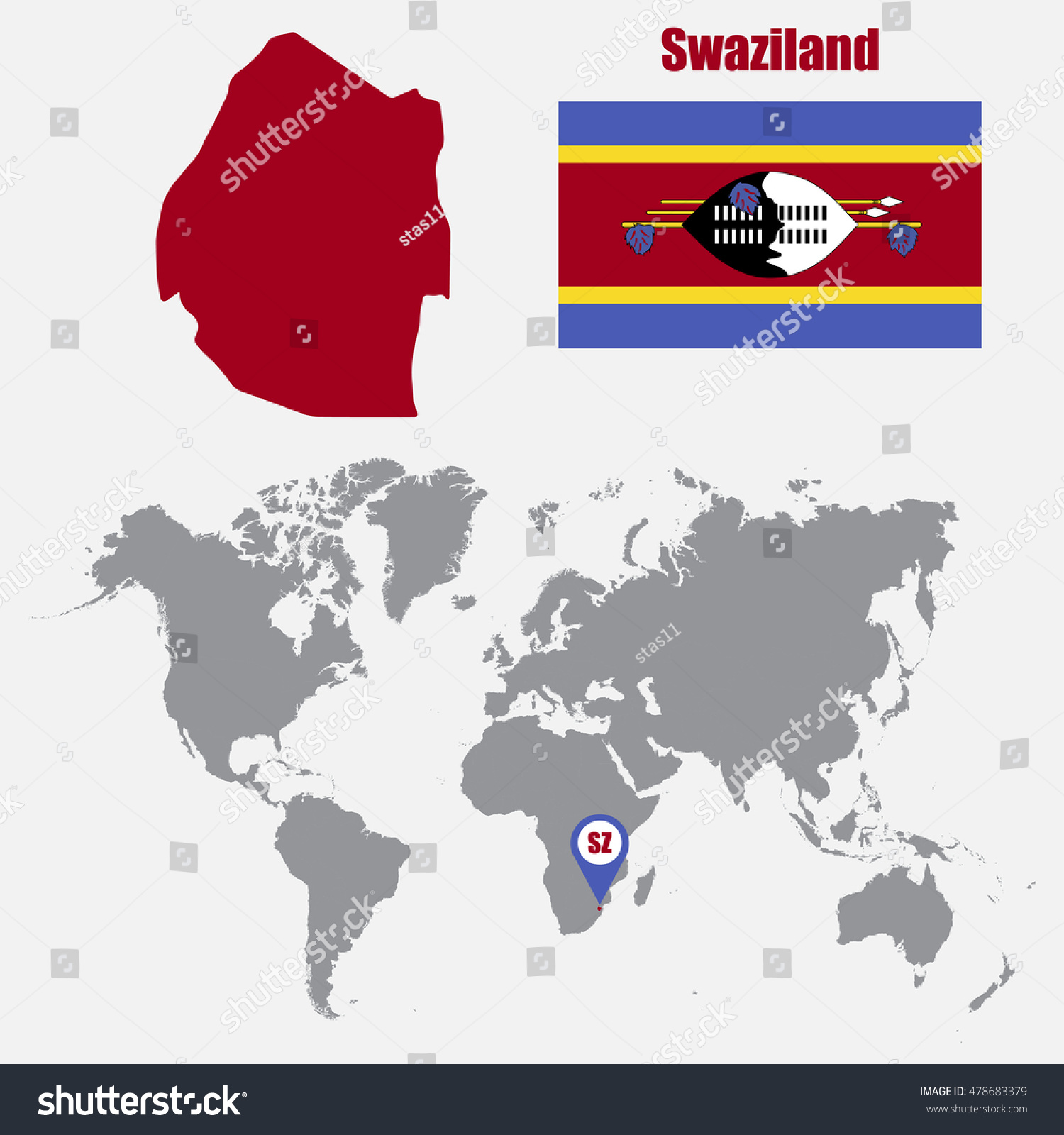Swaziland Map On A World Map With Flag And Map Royalty Free Stock Avopix 478683379