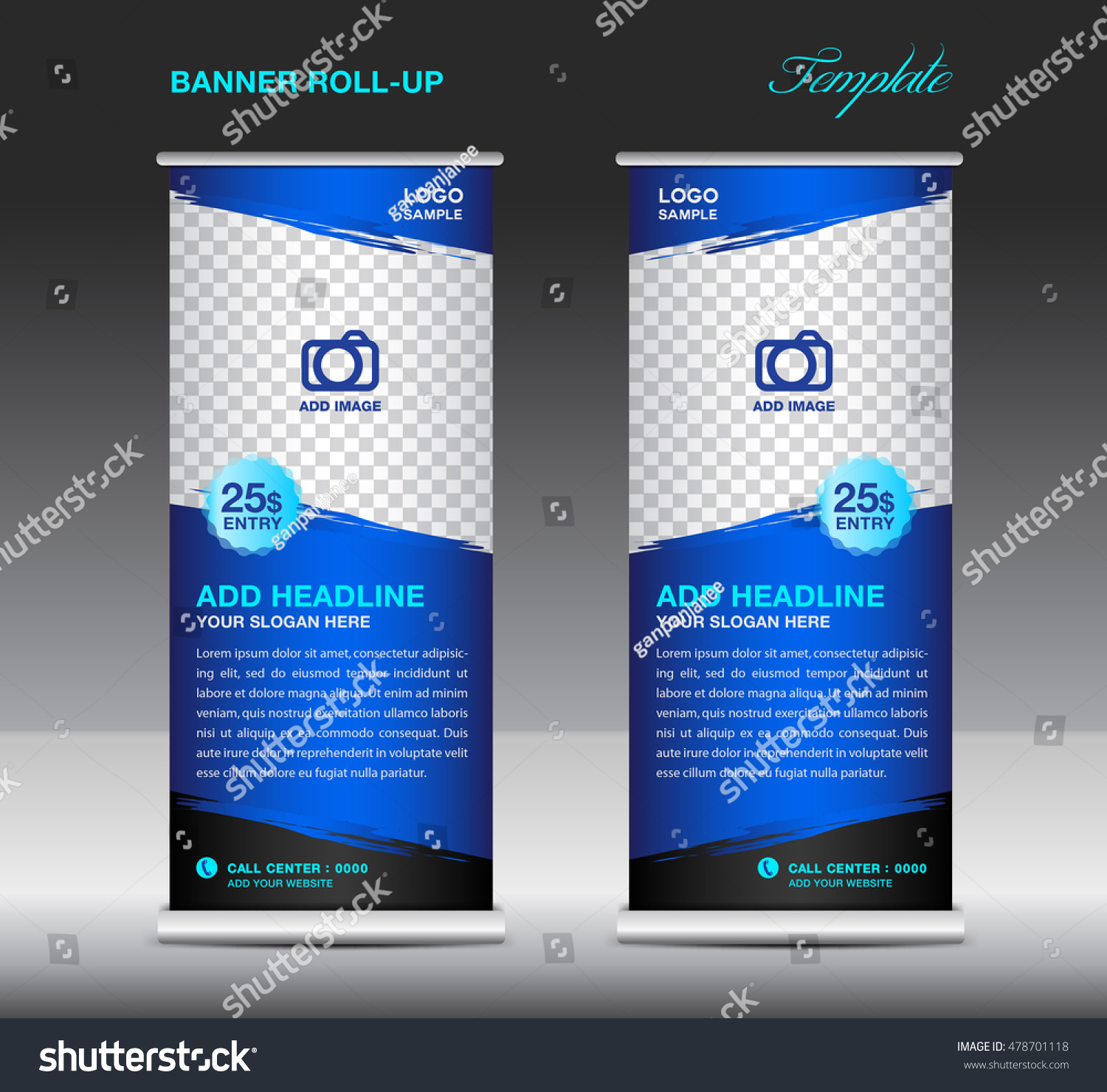 Blue Roll up banner template vector, roll up stand, banner design, flyer, advertisement, polygon background, poster (2) #478701118