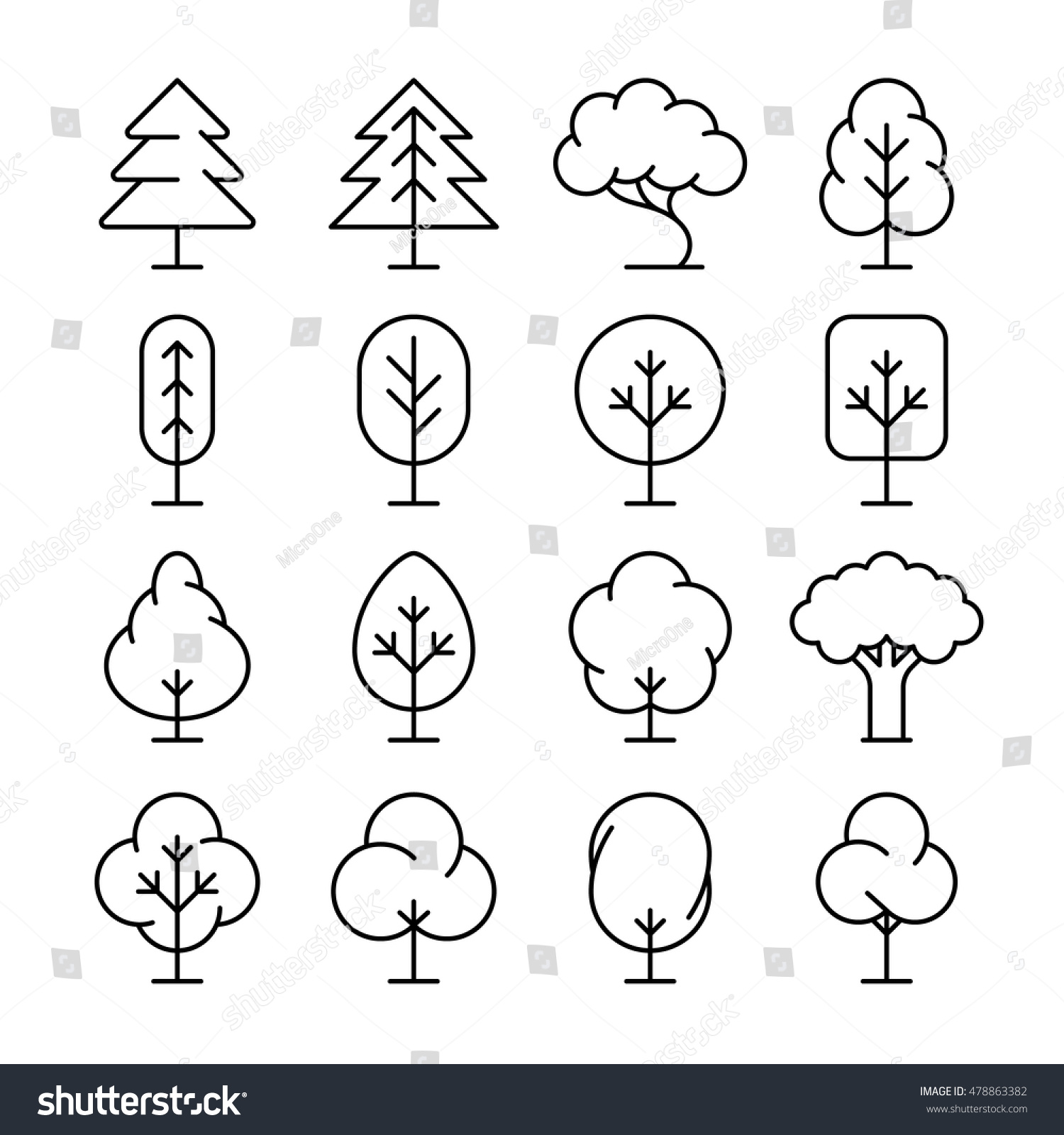Tree thin line vector icons set. Collection of plant in linear style illustration #478863382