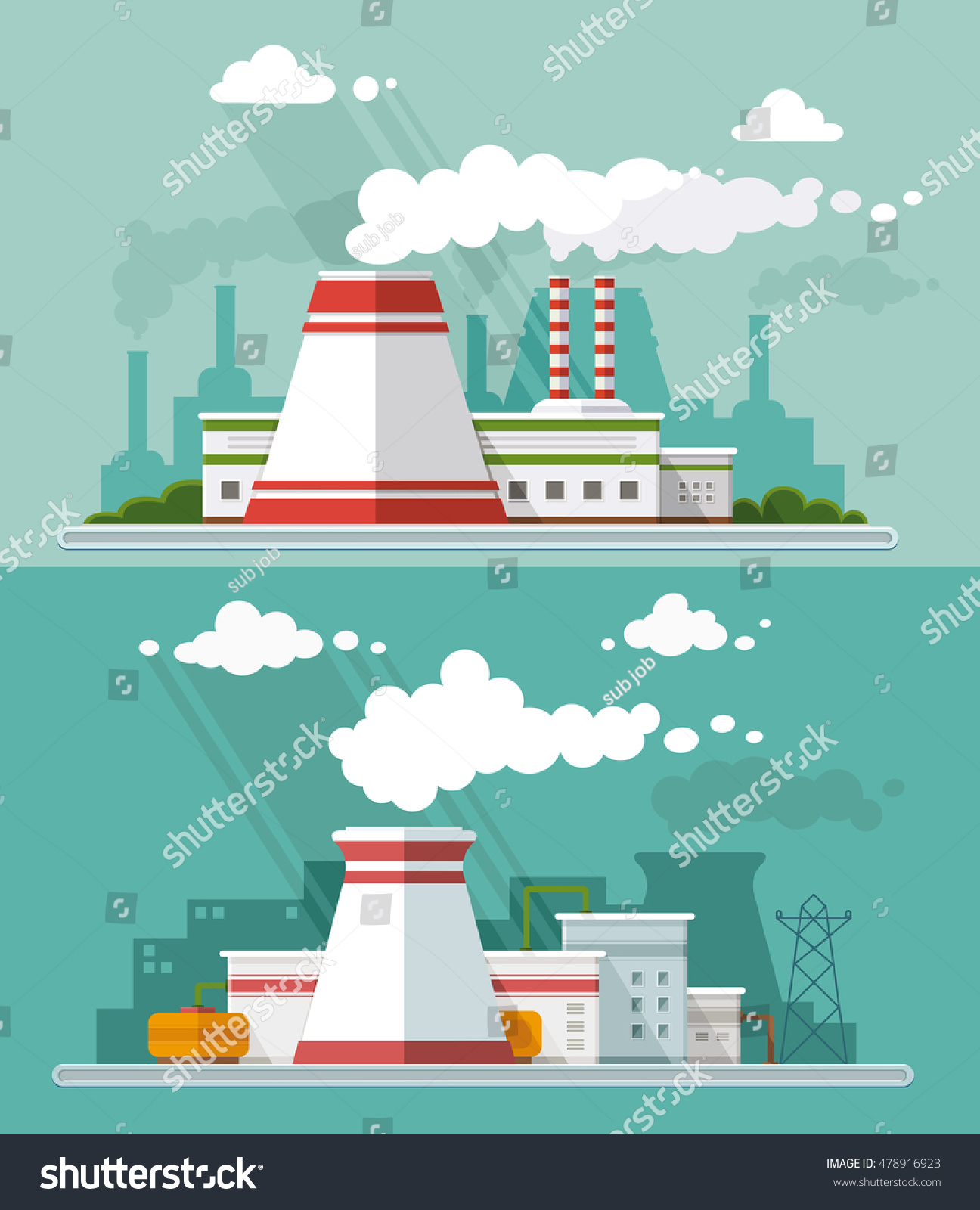 Industrial landscape set. The nuclear power - Royalty Free Stock Vector ...