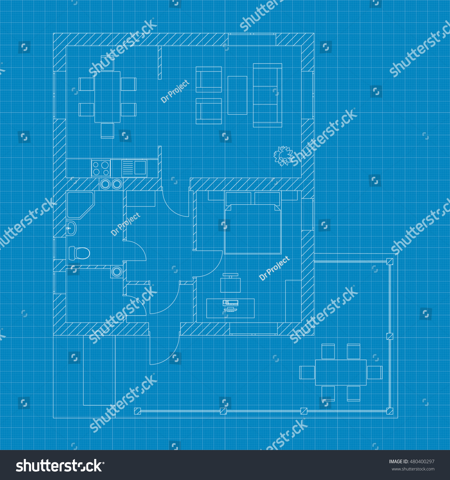 Blueprint floor plan of a modern apartment on - Royalty Free Stock ...