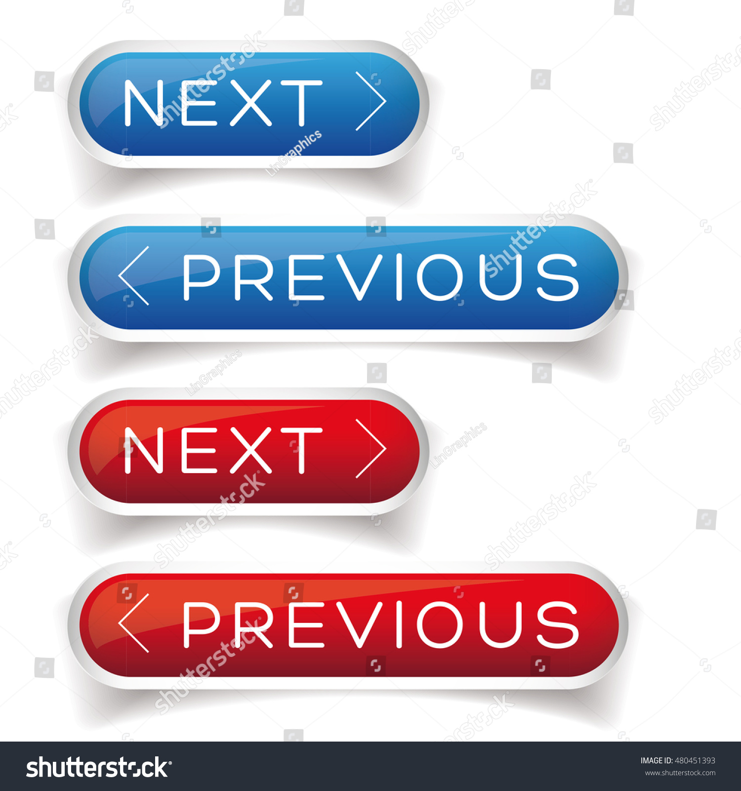 Next Previous button red and blue - Royalty Free Stock Vector 480451393 ...