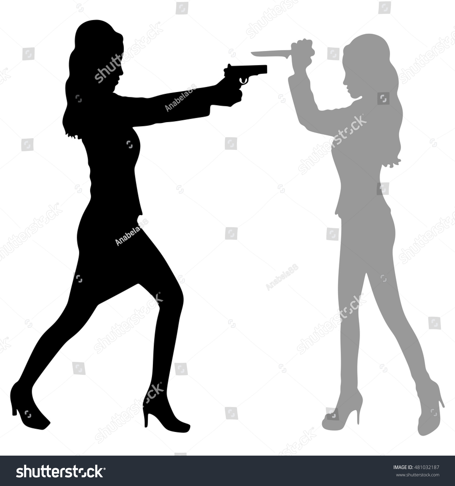 woman and man aiming gun - Royalty Free Stock Vector 481032187 - Avopix.com