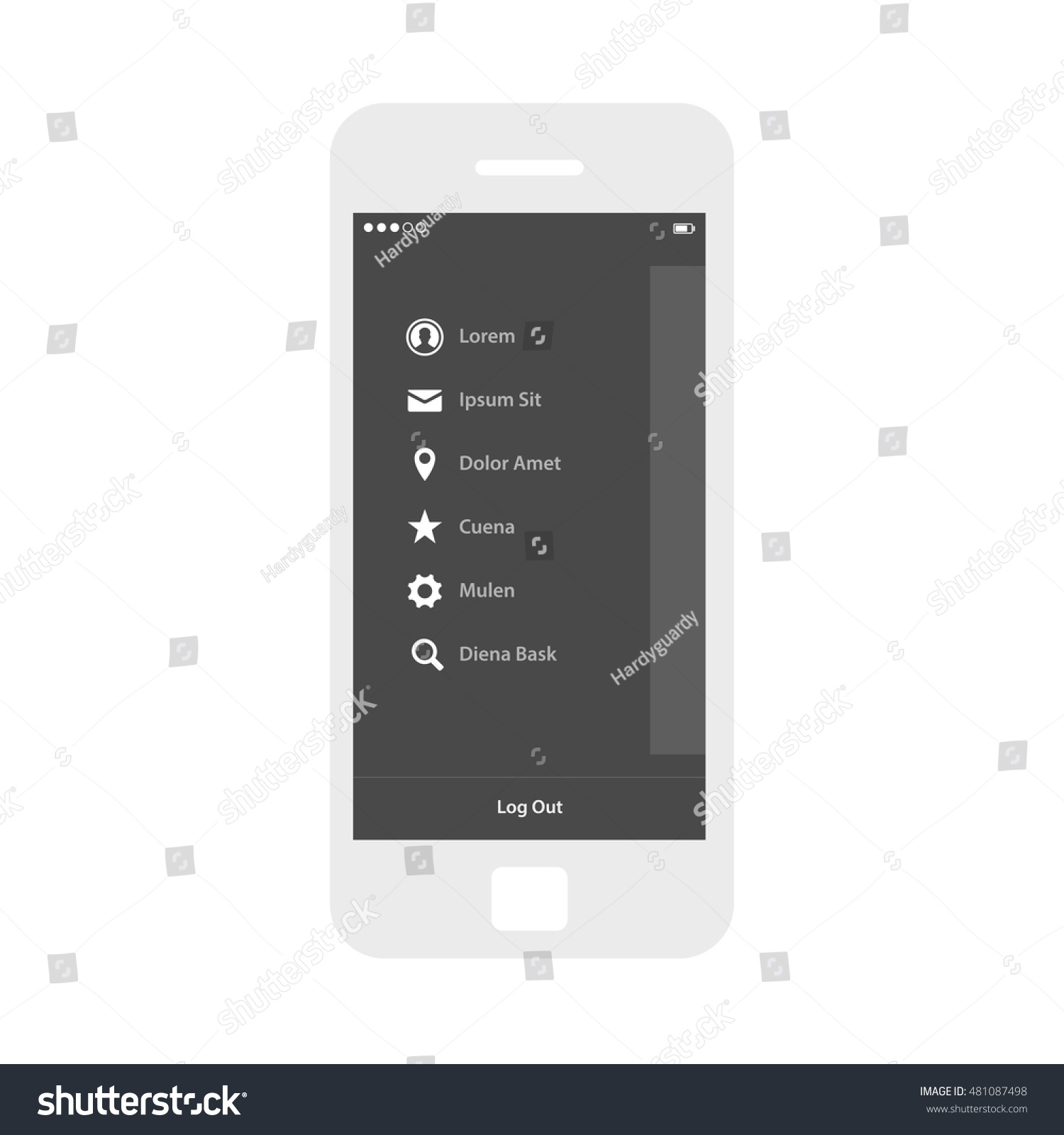 Mobile app single screen ui kit. Sidebar menu - Royalty Free Stock ...