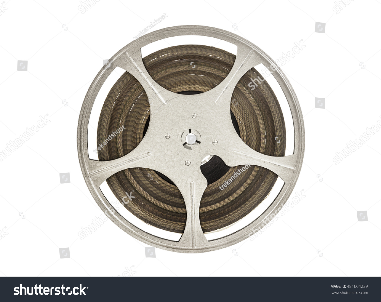 Vintage 8 mm movie film reel isolated on white. #481604239