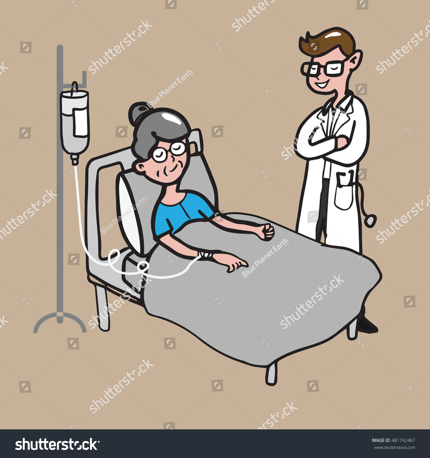 Doctor visits old woman patient cartoon drawing - Royalty Free Stock ...