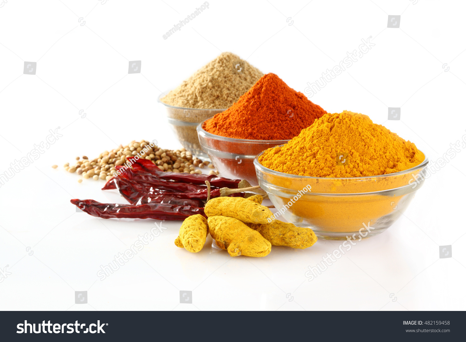 spices,Indian spices, color full spices in glass bowls #482159458