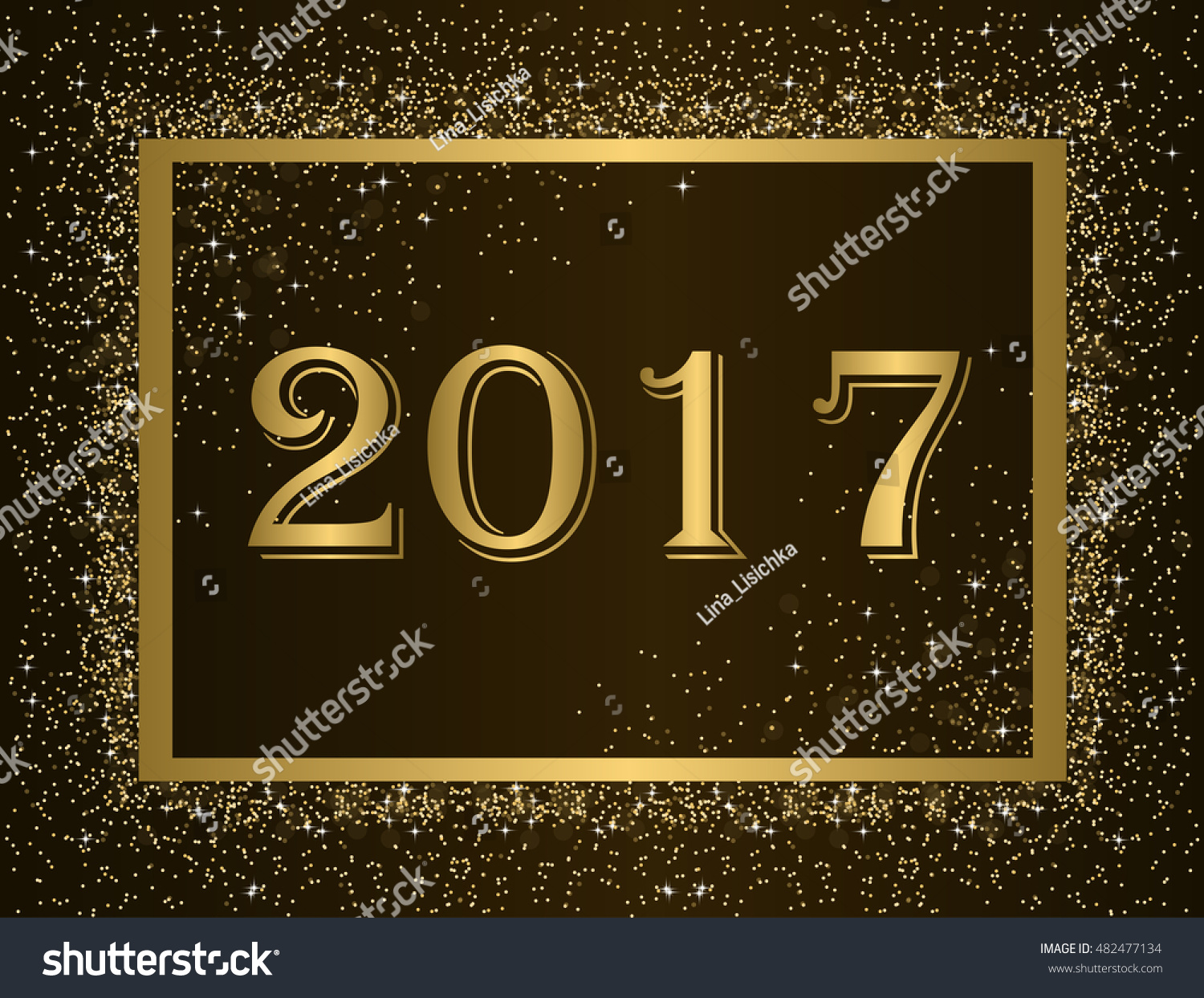 Golden frame with sparkles, Merry Christmas 2017, vector #482477134