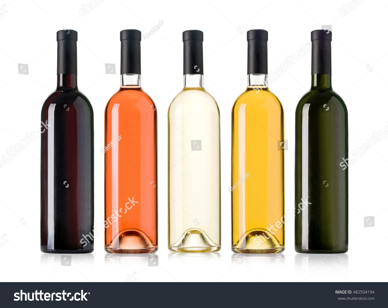 Set of white, rose, and red wine bottles.isolated on white background #482504194