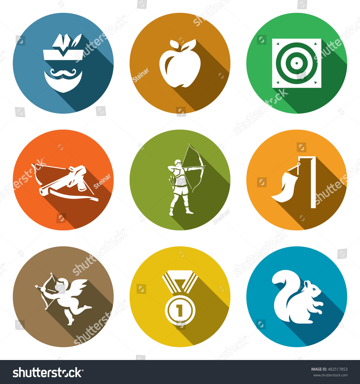 Vector Set of Archery Icons. Robin Hood, Apple, - Royalty Free Stock ...