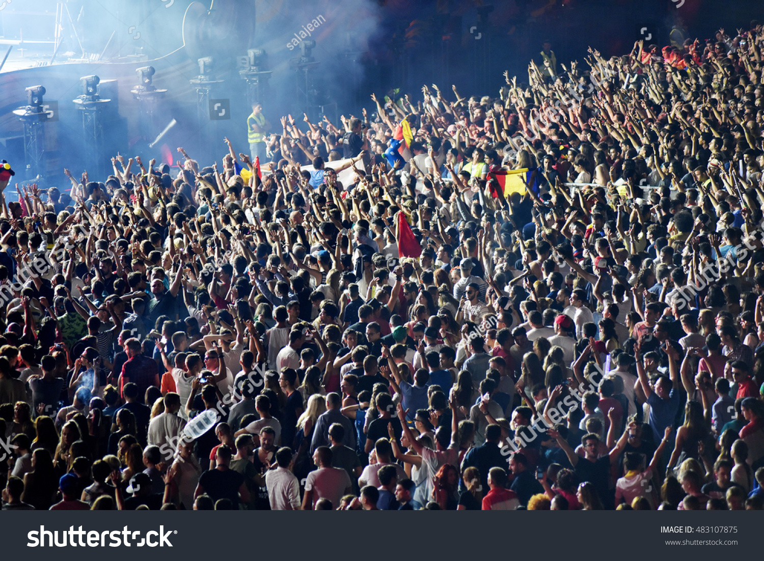 CLUJ-NAPOCA, ROMANIA - AUGUST 6, 2016: Crowd having fun during a Twoloud live concert at Untold Festival #483107875