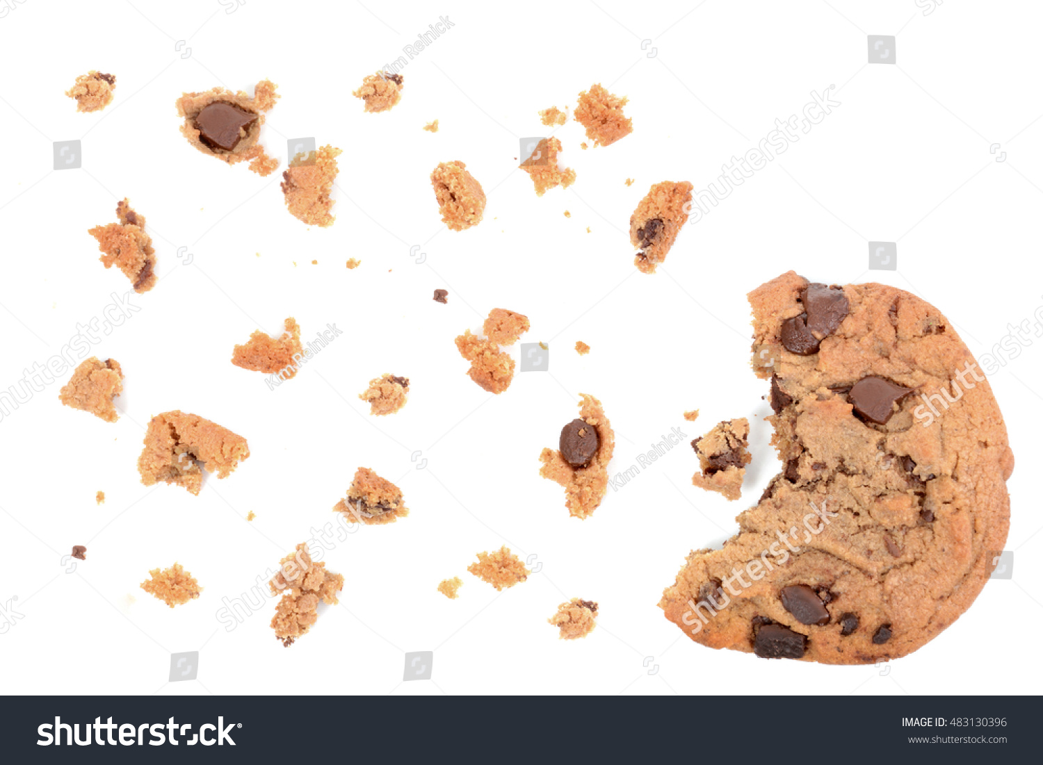 chocolate chip cookie pieces isolated on white background #483130396