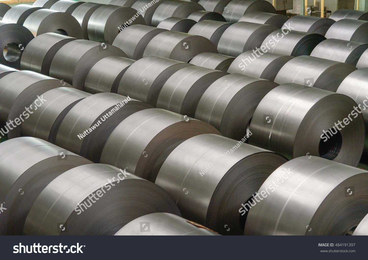 Cold rolled steel coil at storage area in steel industry plant. #484191397