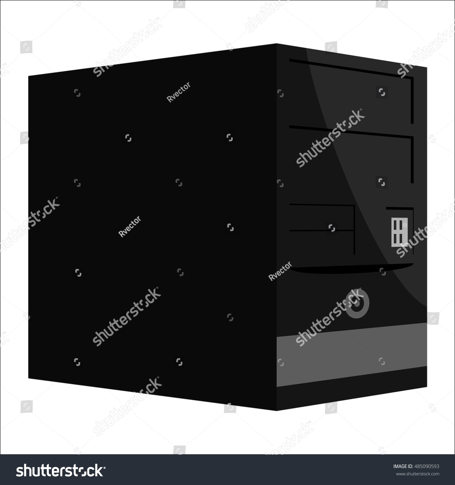 System unit of a computer icon in black monochrome style isolated on white background. Equipment symbol vector illustration #485090593