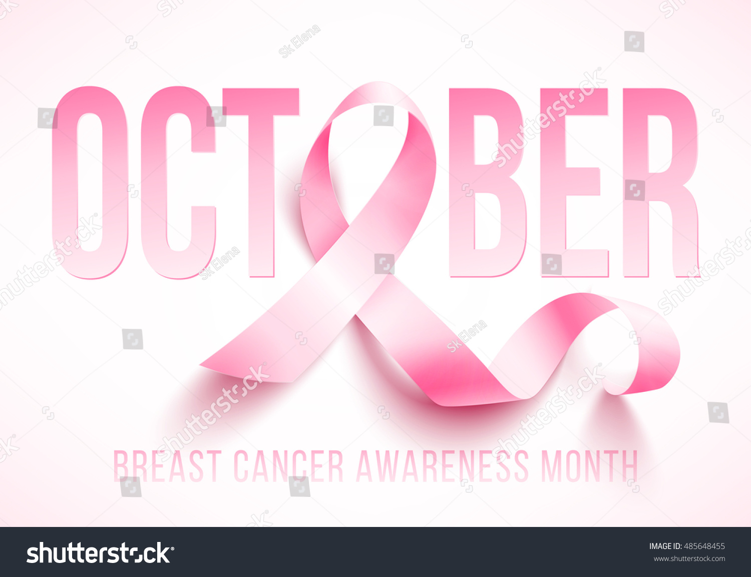 Realistic pink ribbon, breast cancer awareness symbol, vector illustration #485648455