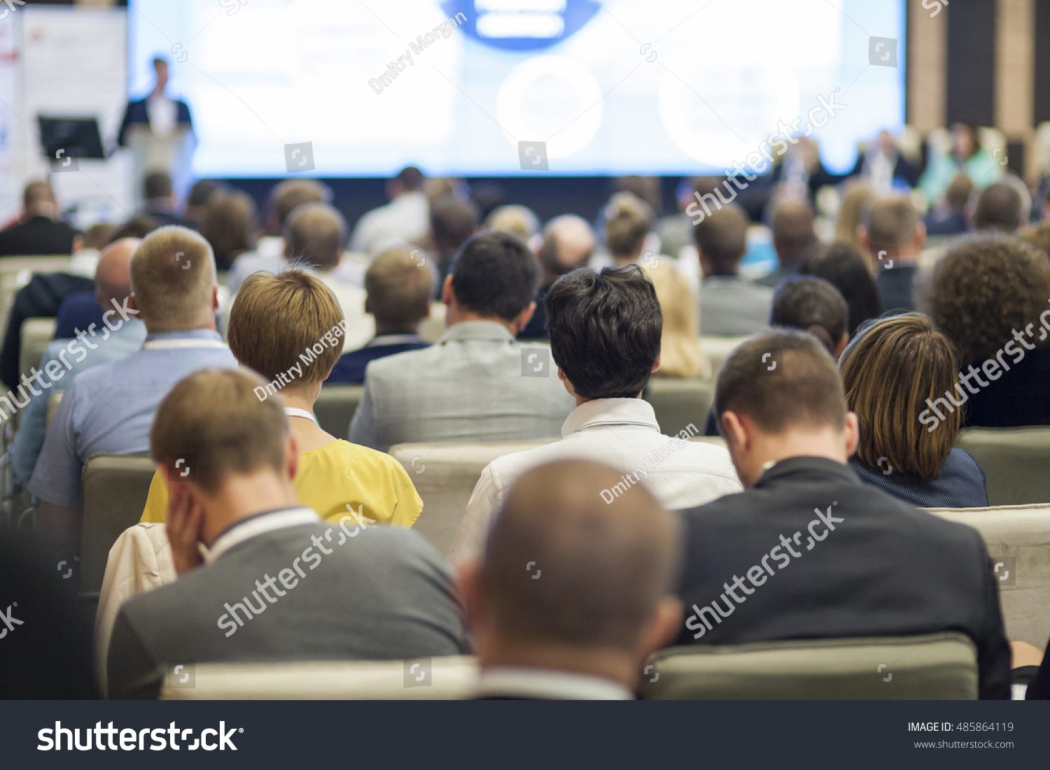 People on the Conference Listening to the Lecturer. Back View. Horizontal Image Composition #485864119