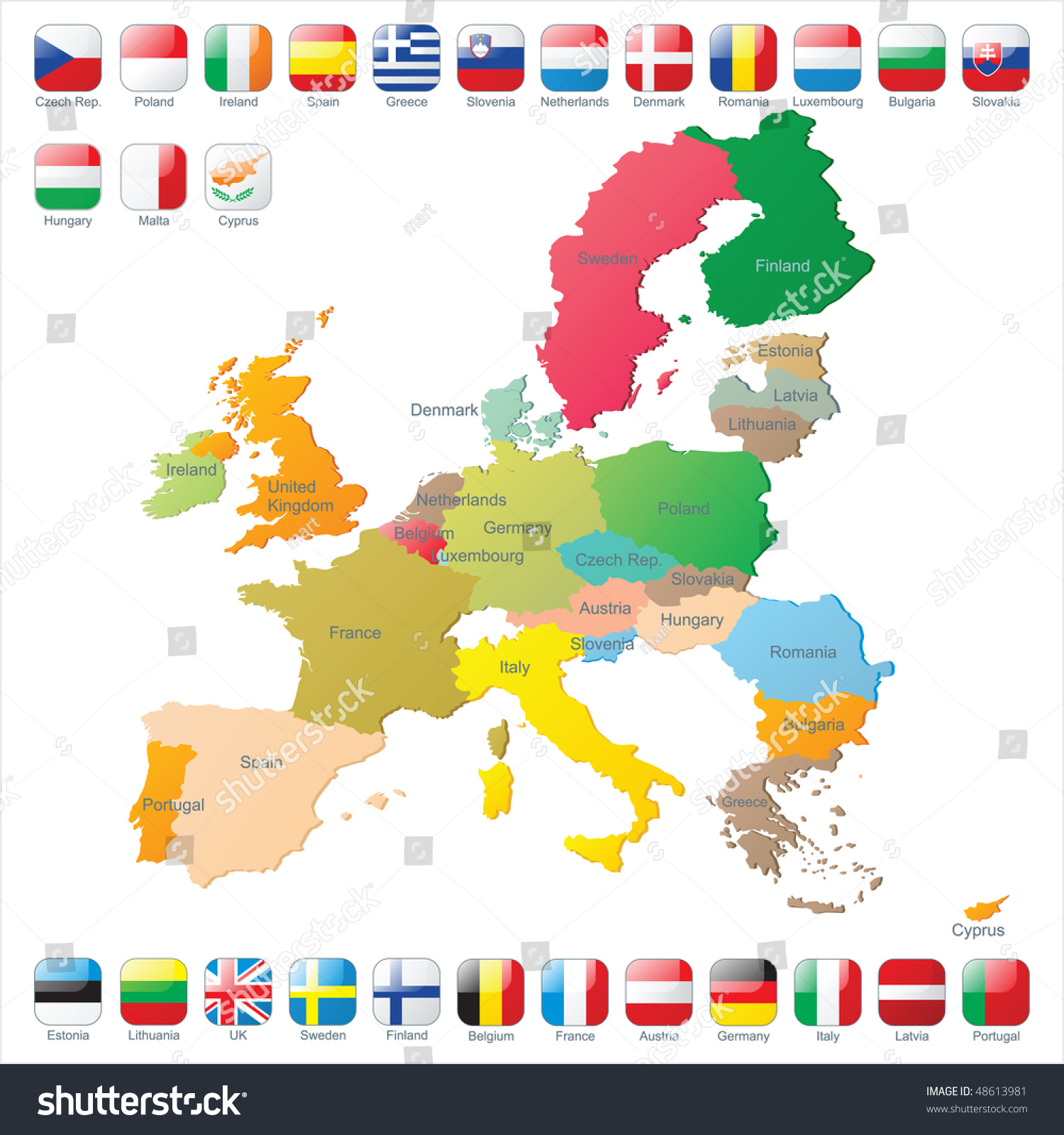 The European Union map with flags - Royalty Free Stock Vector 48613981 ...