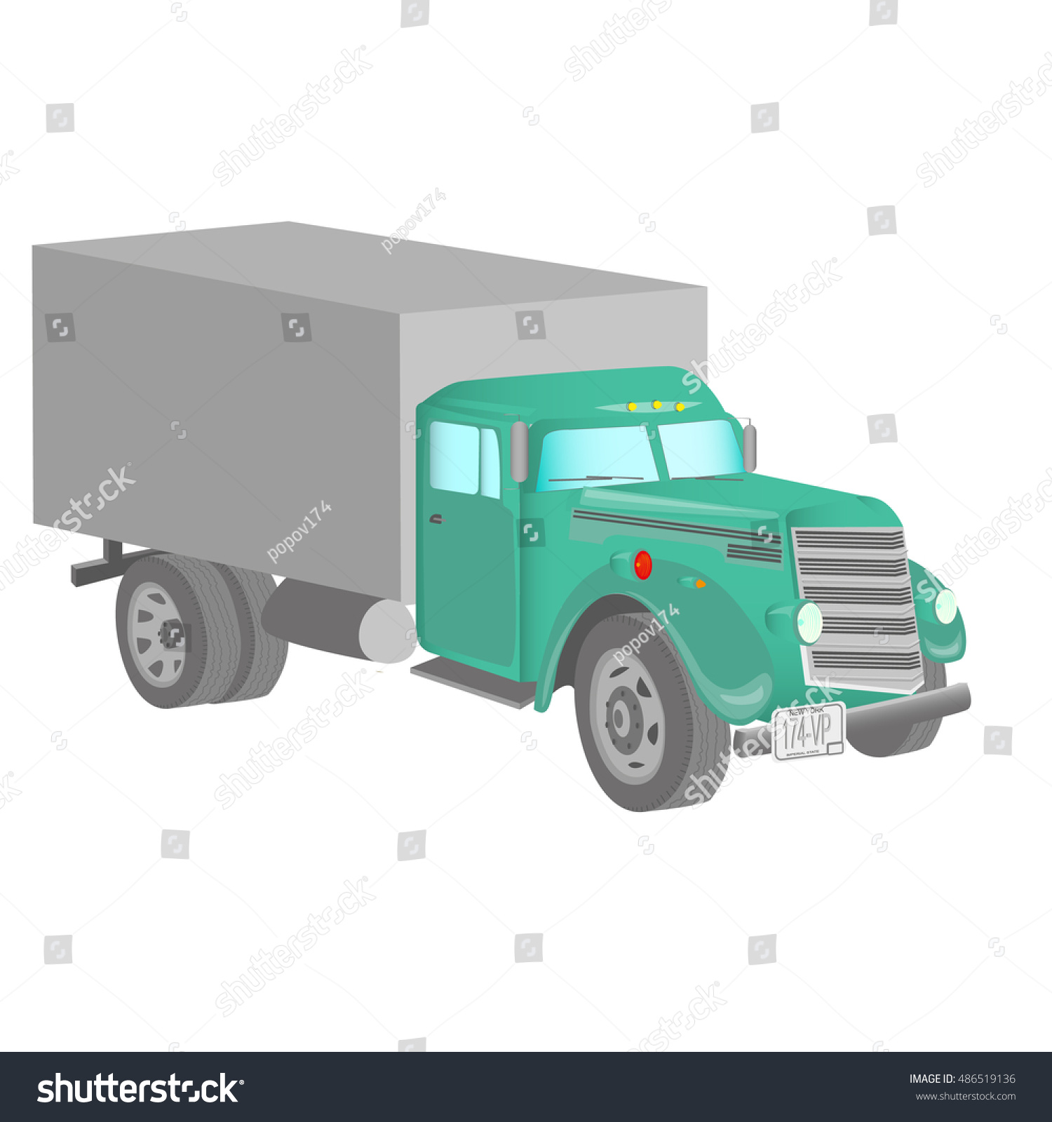 Green vintage truck - Royalty Free Stock Vector 486519136 - Avopix.com