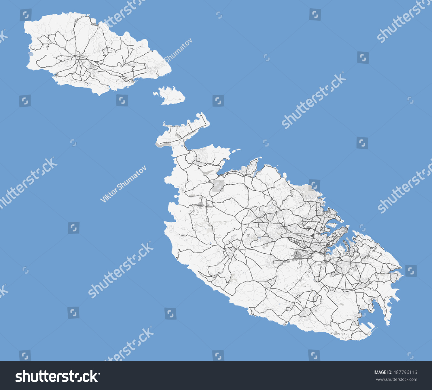 Map of Malta. Roads - Royalty Free Stock Vector 487796116 - Avopix.com