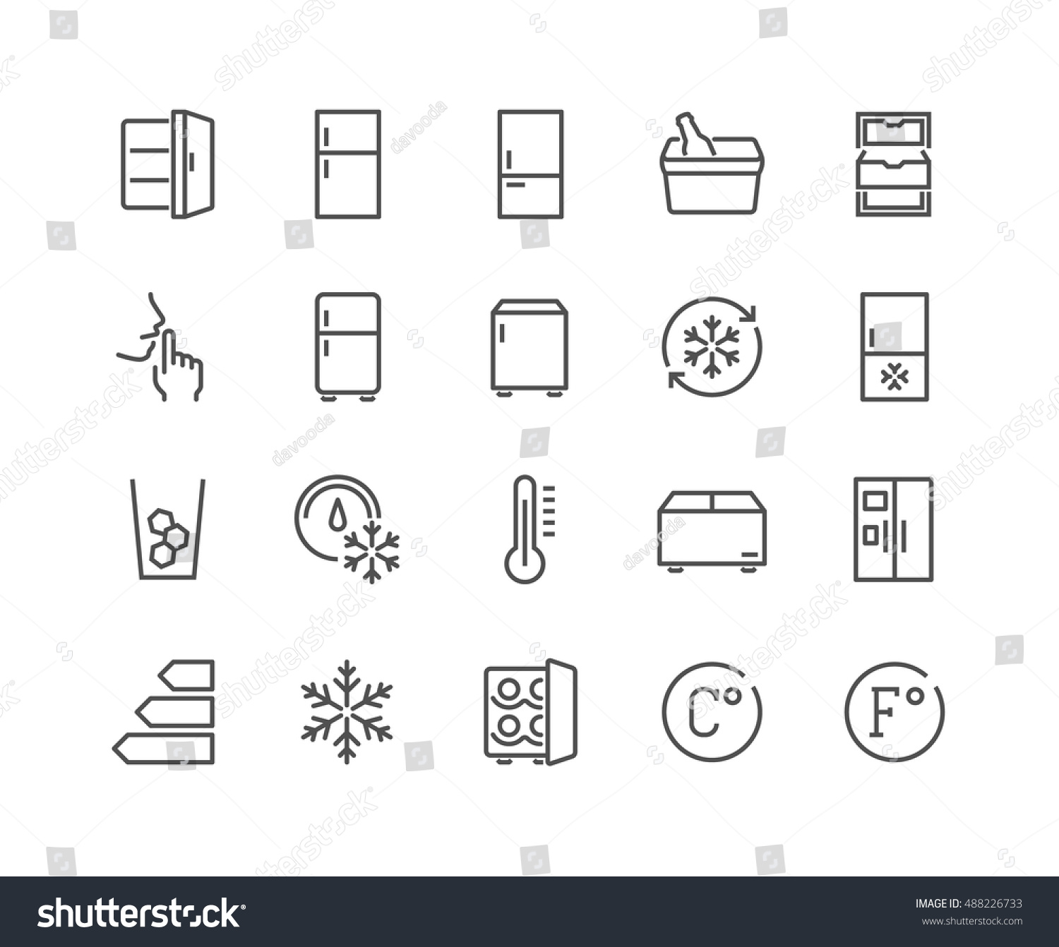 Simple Set of Fridge Related Vector Line Icons. 
Contains such Icons as Portable Fridge, Ice Machine, Silence and more.
Editable Stroke. 48x48 Pixel Perfect. #488226733
