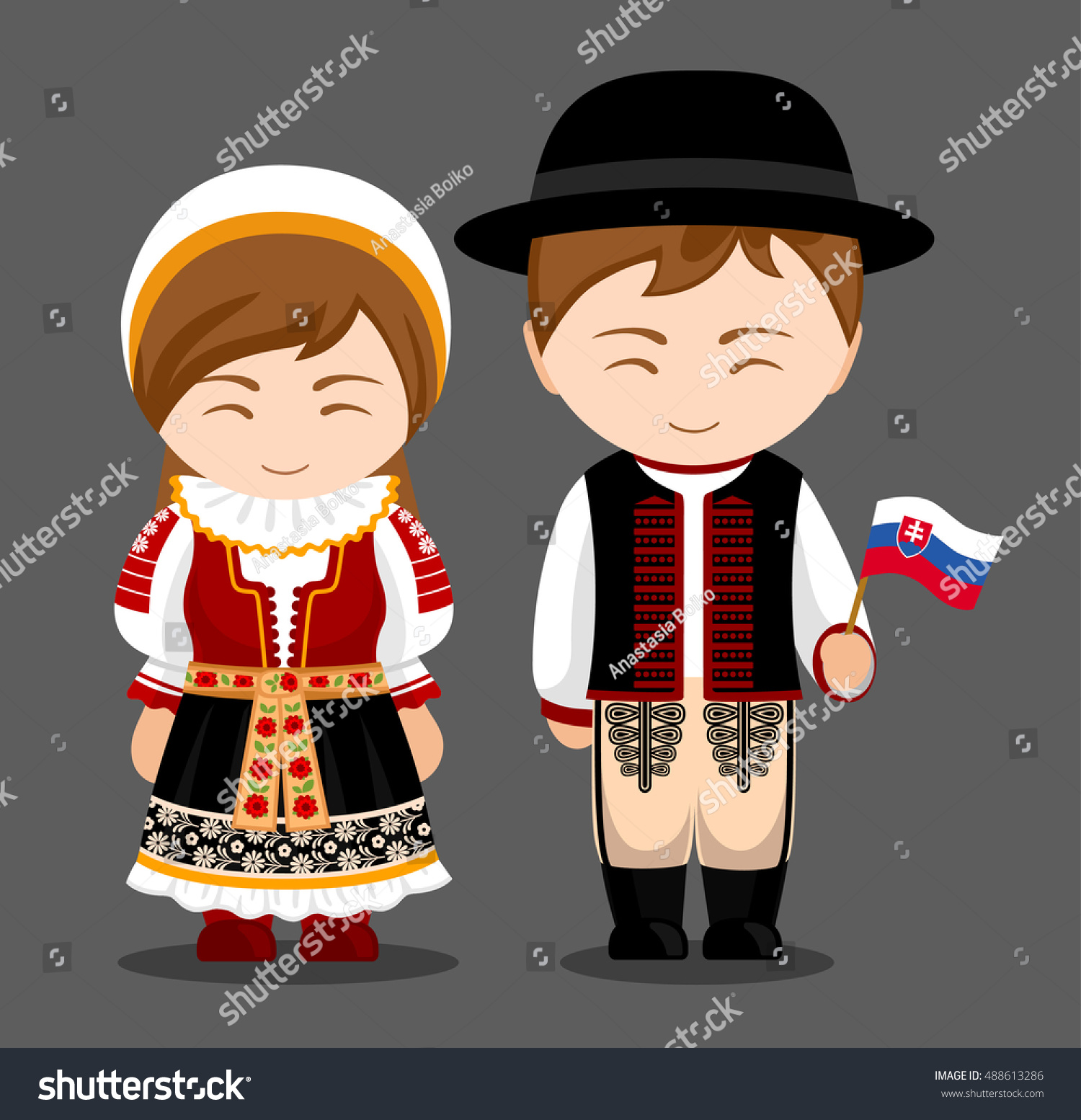 Slovaks in national dress with a flag. Man and - Royalty Free Stock ...
