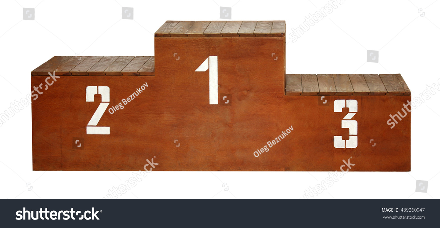 Sport. Wooden podium with white numbers on a white background. #489260947