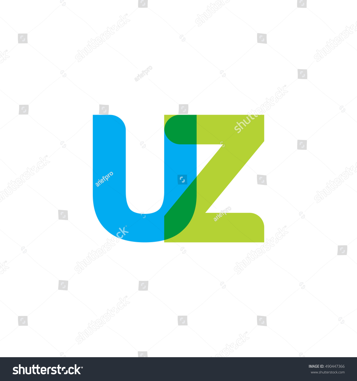 uppercase UZ logo, blue green overlap transparent logo #490447366