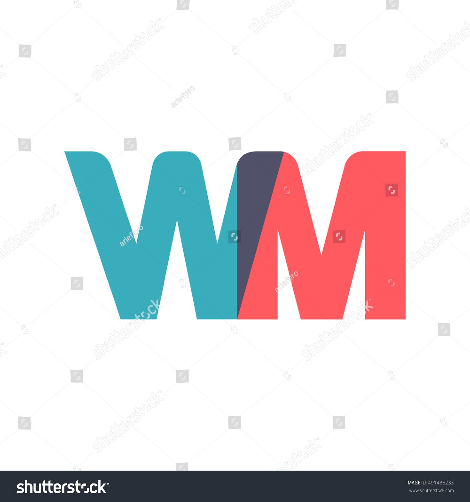 uppercase WM logo, modern classic pale blue red - Royalty Free Stock