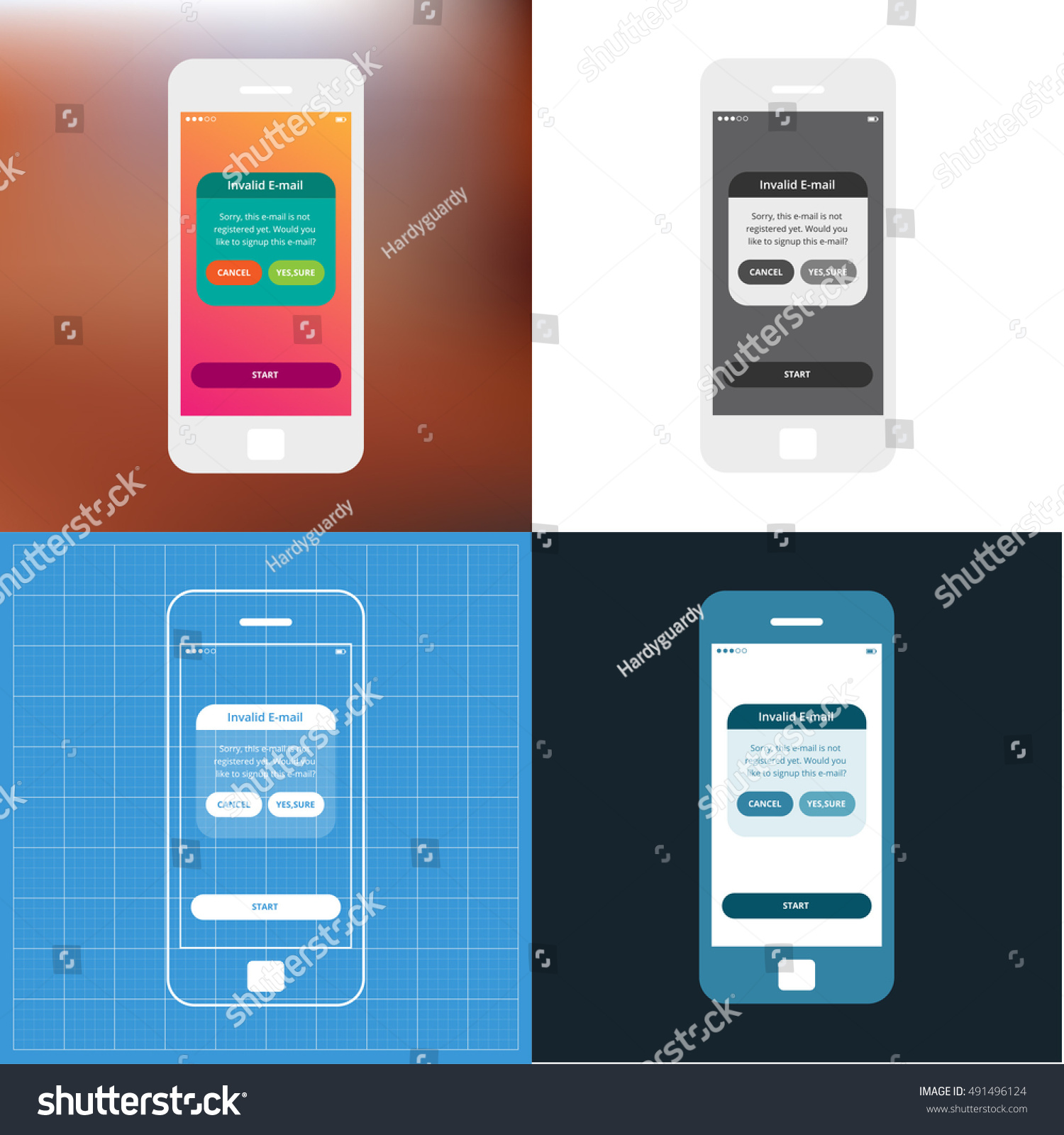 Mobile app single screen ui kit. Invalid Email - Royalty Free Stock ...